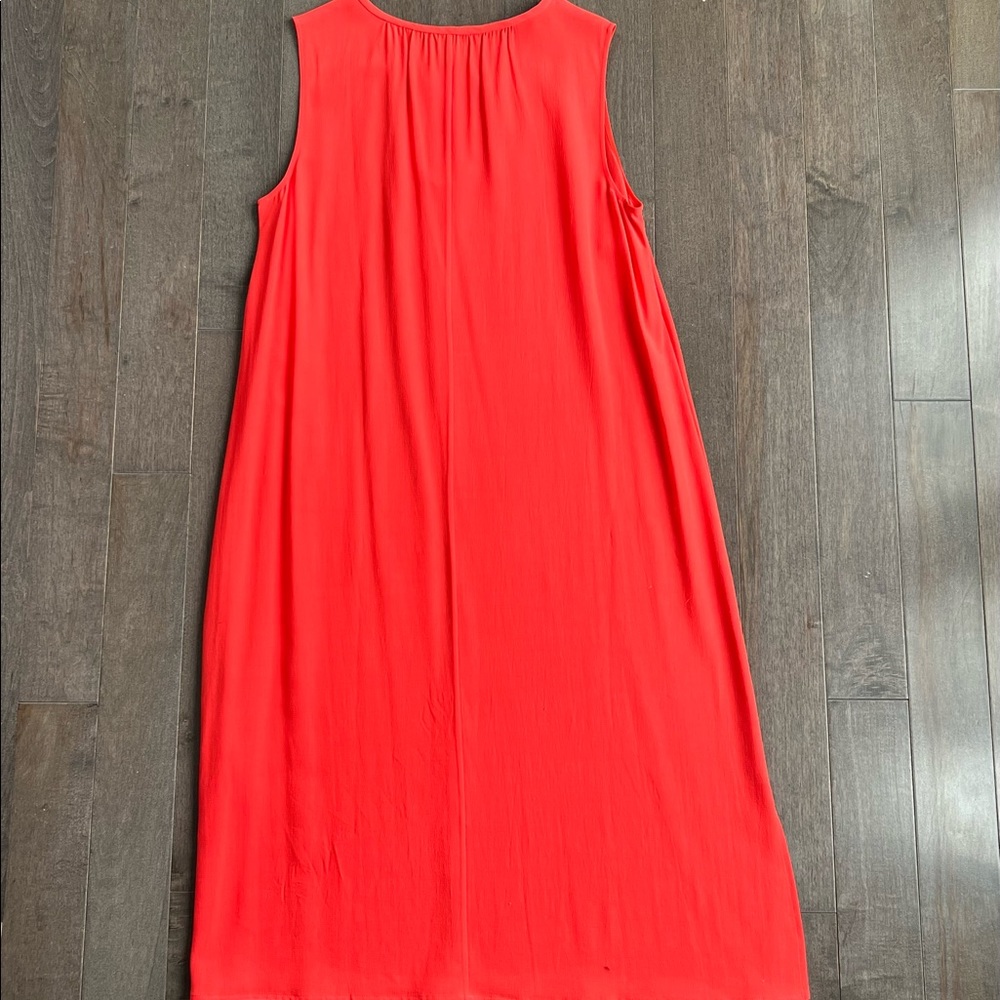 Eileen Fisher shift dress, bright poppy red